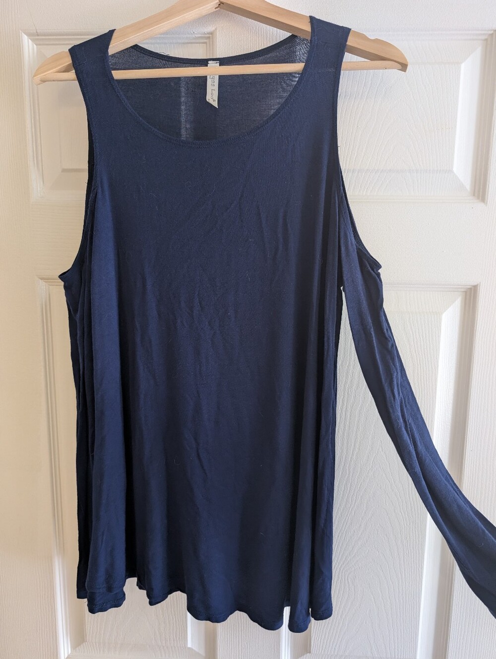 Navy Blue Long Sleeve Top With Shoulder Cutouts